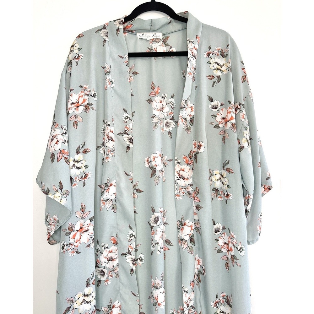 Penelope Project‎ Floral Kimono Cardigan Sage Green Size M Boho Cover Up Cottage